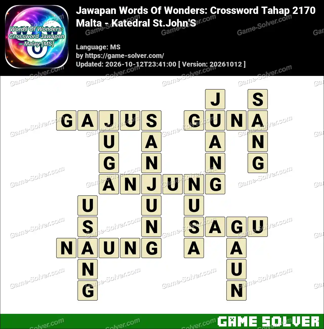 Jawapan Words Of Wonders: Crossword Tahap 2170 – Malta – Katedral St.John’S